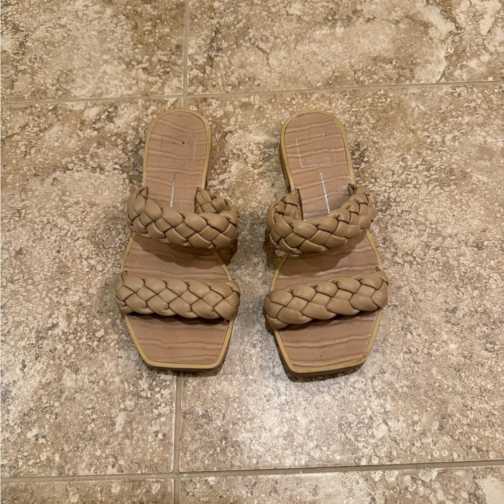 Dolce Vita Braided Double-Strap Tan Slide Mules